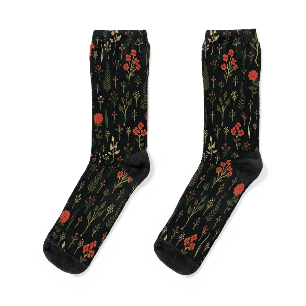 

Green, Red-Orange, and Black Floral/Botanical Print Socks Stockings compression sport japanese fashion Socks Male Women's