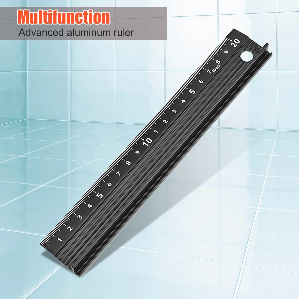 Protective Ruler Straight Multi-function Aluminum Alloy Ruler 20cm 30cm 45cm Non-slip Straight Ruler Woodworking Measuring Tool