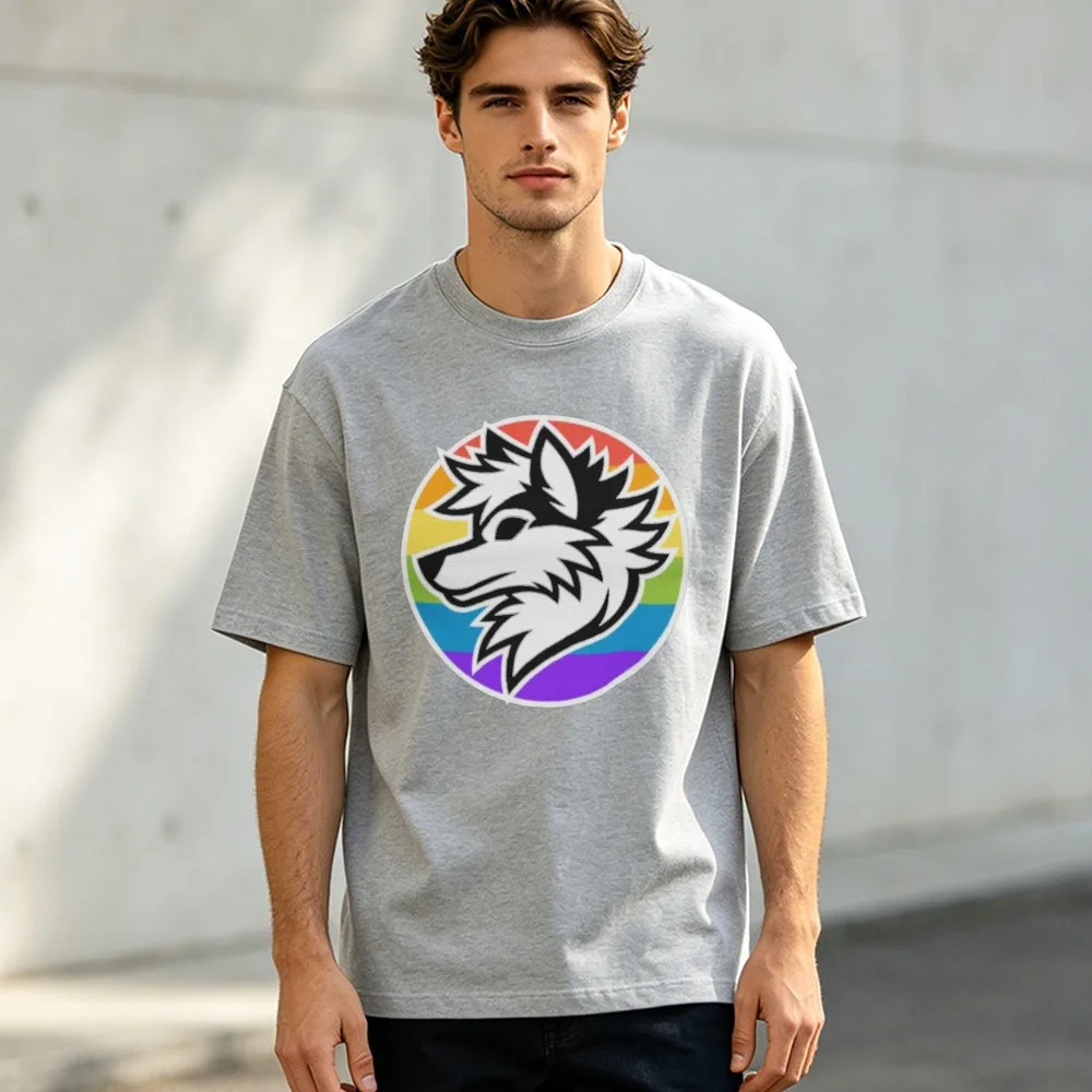 Rainbow Wolf Pride Graphic T-Shirt LGBTQ+ Wolf Head Aesthetic Tee Statement Tshirt Furry Fluffy Lover Gift Shirt Men Cotton Tops