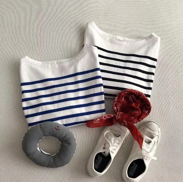 Organic Cotton Striped Bee Pattern 5/8 Sleeve T-Shirt Spring Summer Casual Loose Fit Ladies Top Two Colors Available