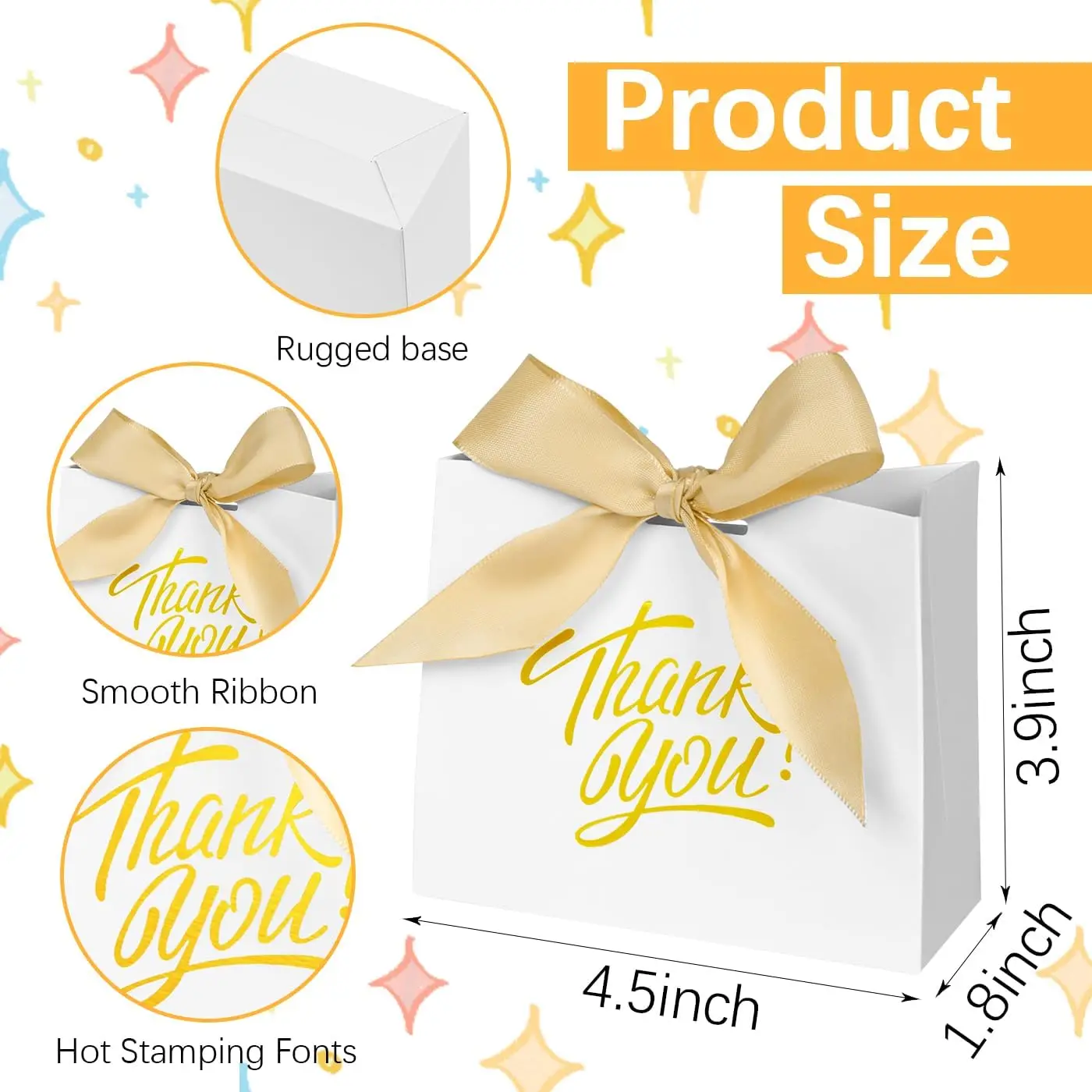 20/50 pack thank you gift bag, mini gift bag with bow ribbon, white thank you gift bag, candy, wedding, birthday party gift bag