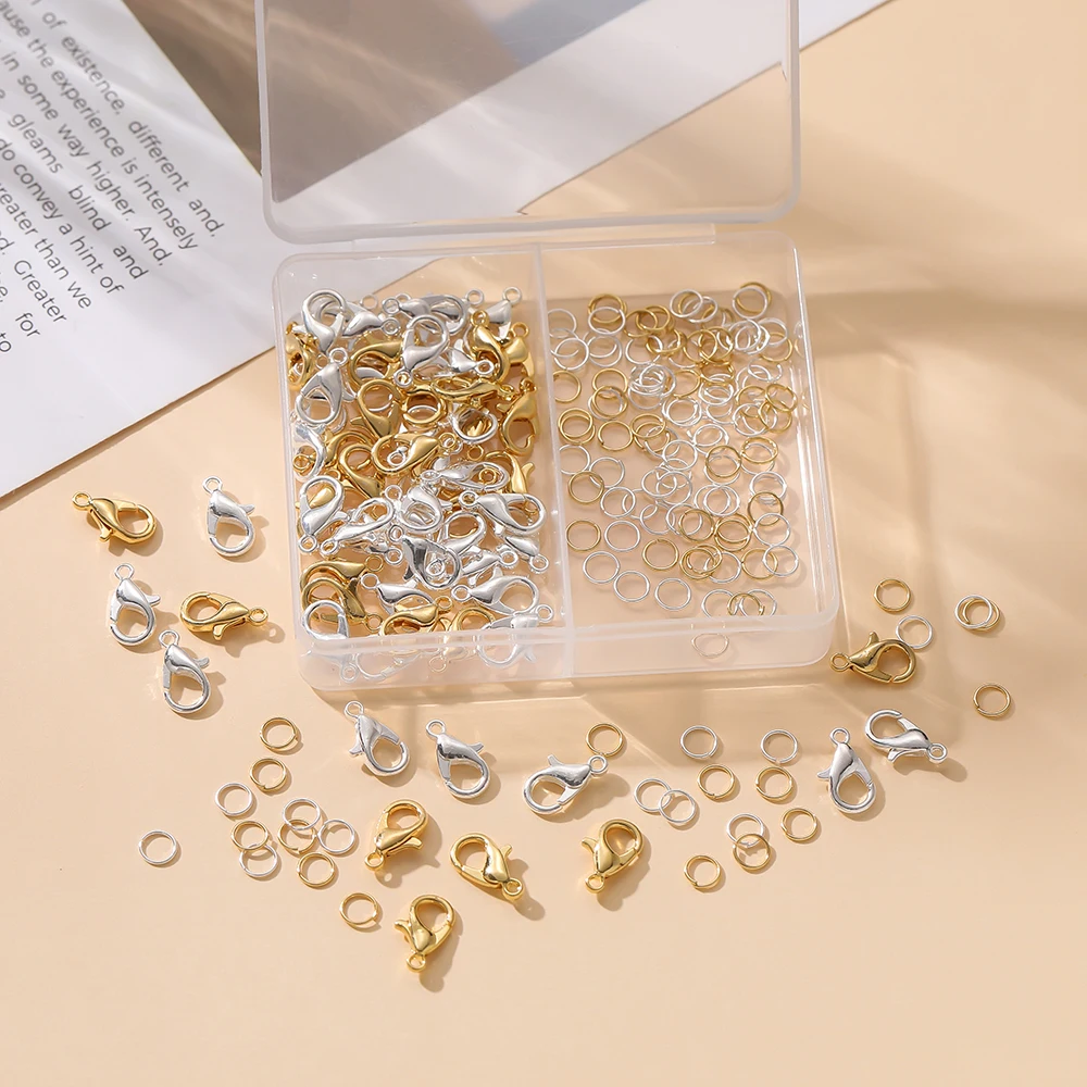 1 caixa/lote 2-grade 18k cor de ouro banhado a cobre fecho lagosta aberto conjuntos de anéis de salto para pulseira diy acessórios de fabricação de jóias