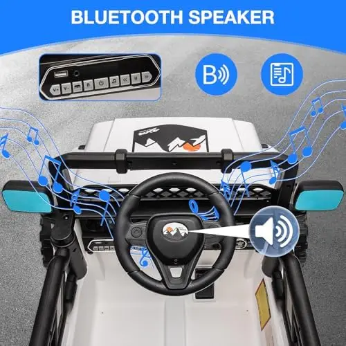 12V Ride On Truck Car, Battery Powered Car w/Remote Control, Spring Suspension, LED Lights, Bluetooth, 3 Speeds, Electric Car