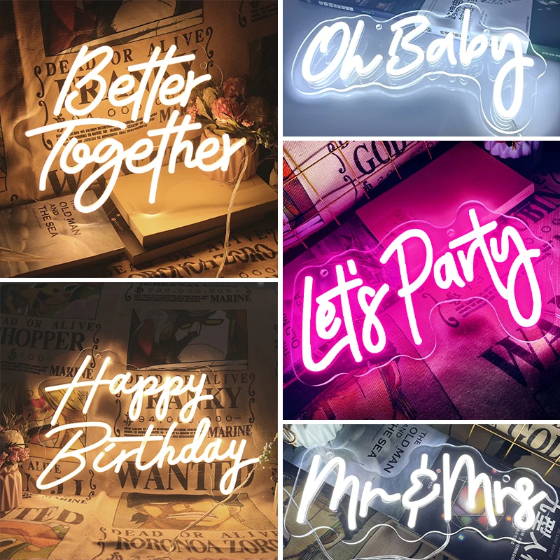 

Custom Neon Light Sign Better Together Happy Birthday Led Letter Large Weddings Wall Text Sign Bar Party Decor Dropshipping