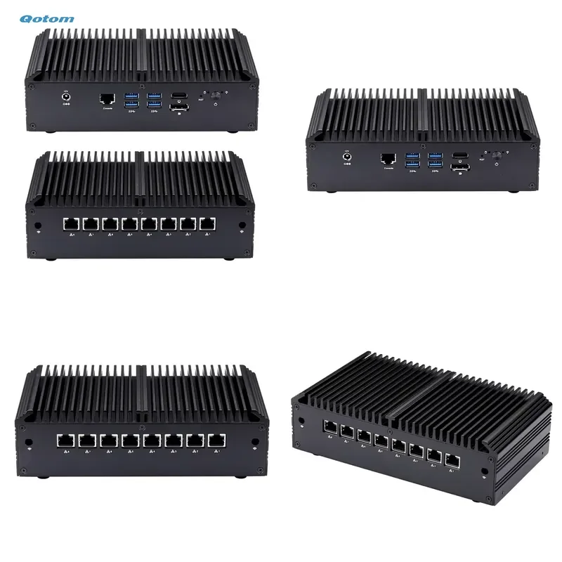 Qotom Industrial Fanless Soft Mini Router I5 8260U 8x 2.5G I225 LAN AES-NI 4*USB Rs232 PfSense Firewall PC