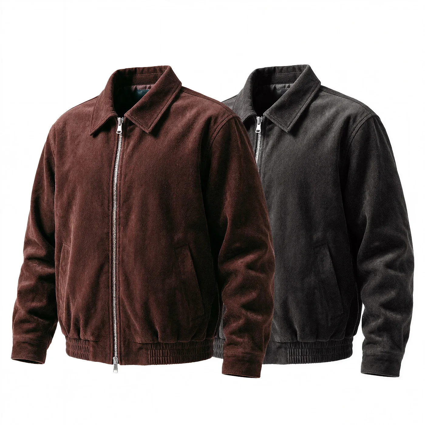 Autumn American Vintage Cleanfit Deerskin Simple Zipper Bomber Jacket Men Streetwear Fashion Loose Casual Cargo Jacket Coat
