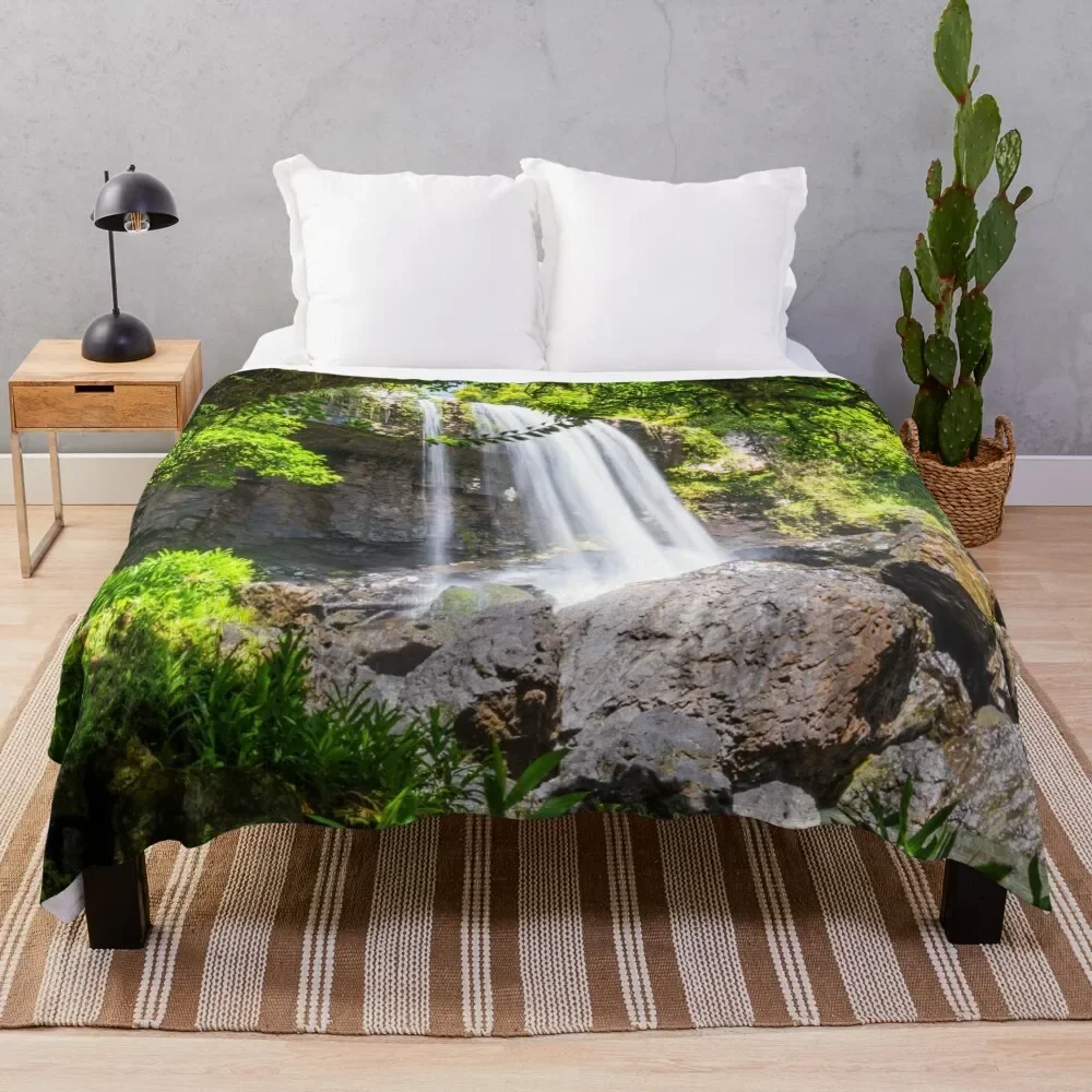 Waterfall framed by trees Throw Blanket Hairy Travel Summer Beddings Blankets