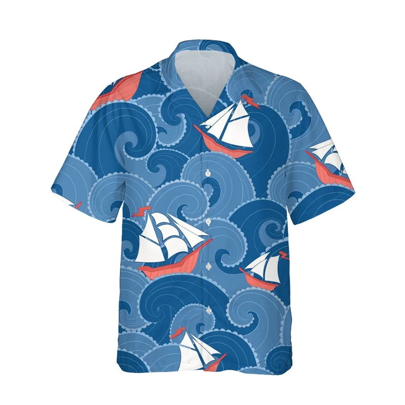 Newest Men's Hawaiian Shirts 3D Printed Short Sleeves Casual Lapel Beach Style Tops Top Retro Waves Imported-clothing Fashion