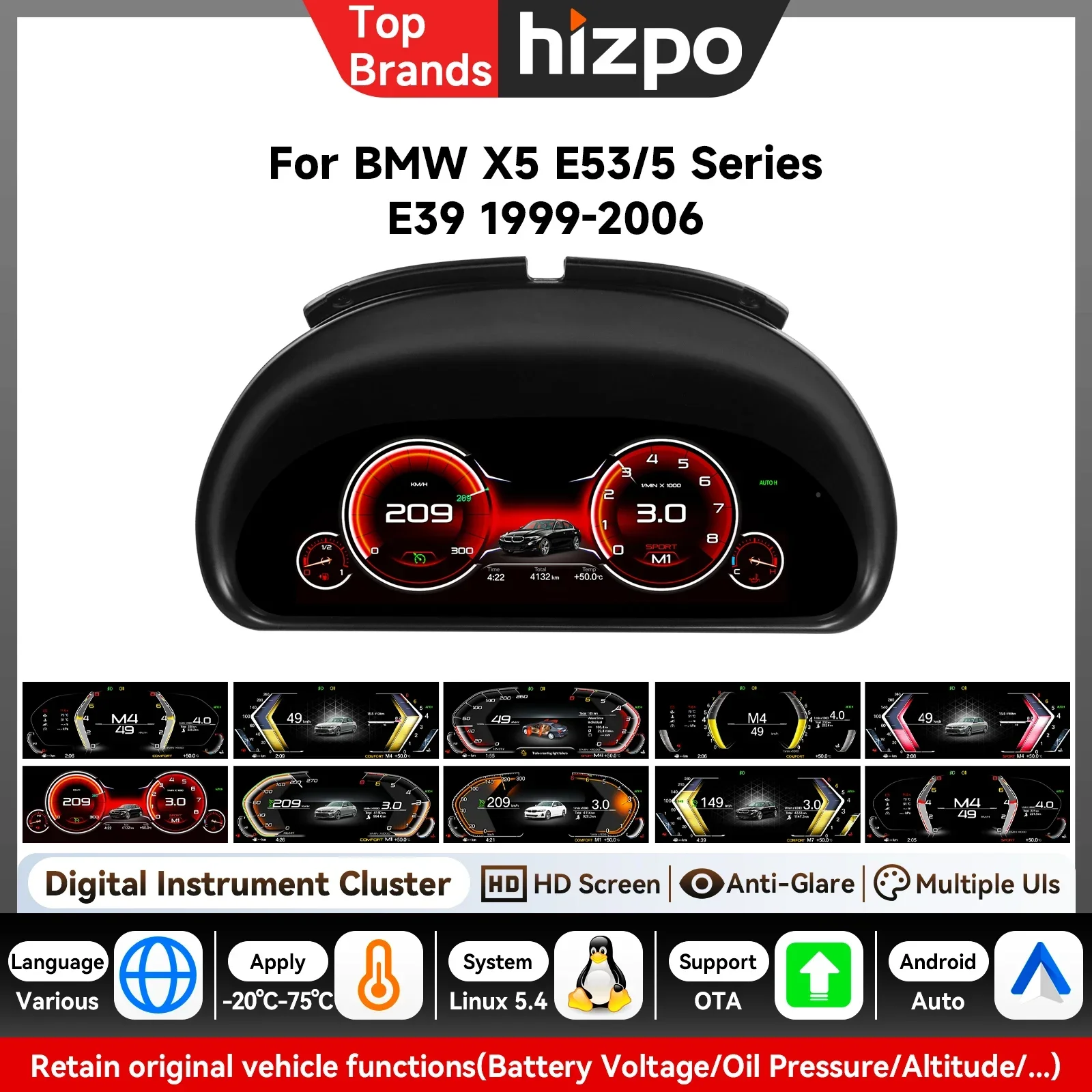 Auto-LCD-Armaturenbrett-Panel für BMW X5 E53 / 5er-Serie E39 Baujahre 1999 - 2006 Digitales Cluster-Instrumenten-Display Tachometer-Cluster-Instrumenten-Display Tachometer-Geschwindigkeitsmesser-Set