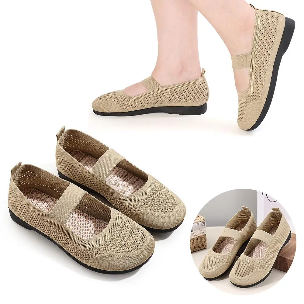 Summer Hollow Out Women Flats Shoes Slip on Foldable Loafers Breathable Mom Casual Shoes Soft Sole Mesh Work Shoes for Ladies