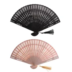 1PC Chinese Vintage Wood Hollow Carved Hand Fan Foldable Fan Gifts Home Decor Pocket Fan Wedding Bridal Party Cooling Fan Favors