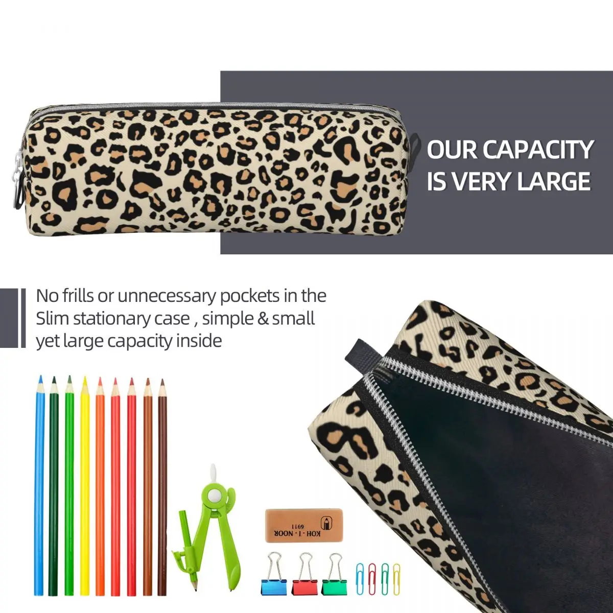 Imagem -06 - Leopardo Animal Print Lápis Cases Grandes Gatos Spot Pencilcases Pen Holder para Estudante Grande Capacidade Bolsas Escritório Presente Papelaria