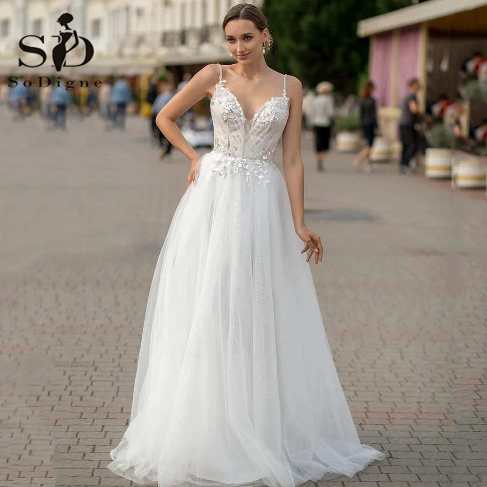 Sodigne Boho Beach Bridal Dress 2022 Sexy Corset Side Split Bruidsjurk Kant Bohemen Trouwjurk Robe De Soiree