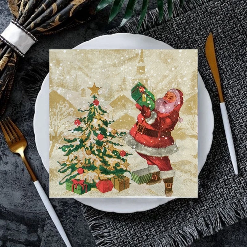 20Pcs/Bag Merry Christmas Paper Napkins Xmas Santa Claus Decoupage Serviettes for Christmas Party Tableware Home Decor Hot 2025