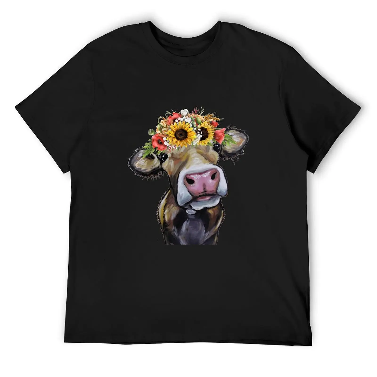 Cow with Flower Crown, Cute Cow with Sunflowers T-Shirt oversized graphic tee blacks mens clothes