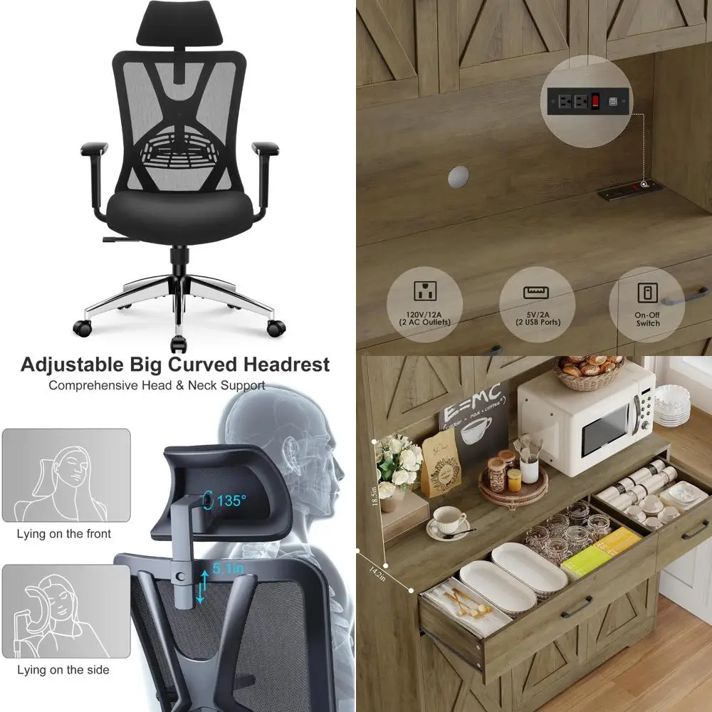 كرسي مكتب مريح عالي الظهر مع دعم قطني قابل للتعديل ومسند للرأس ومساند للذراعين ثلاثية الأبعاد - 130 °   هزاز شبكة الراحة