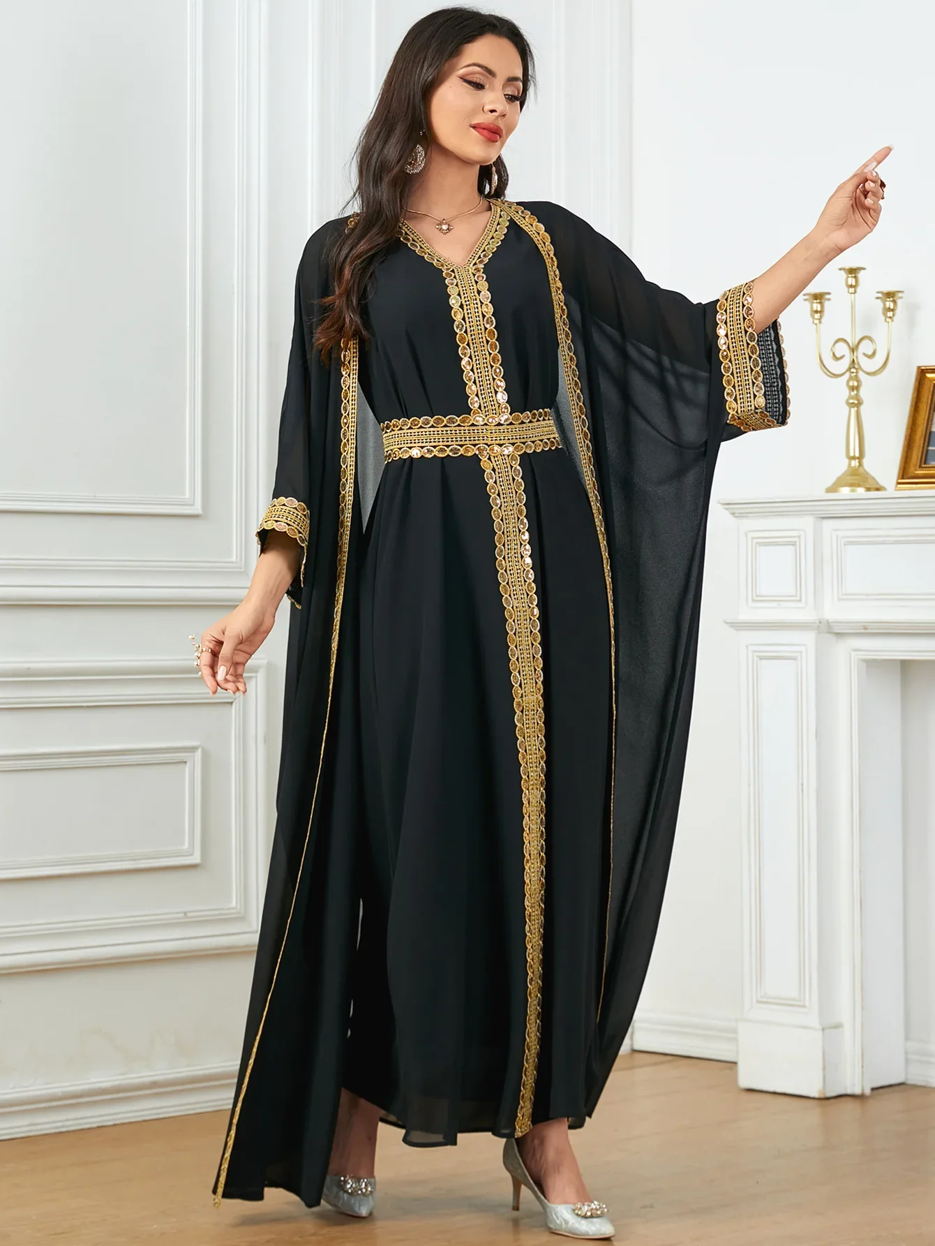 Eid abito da festa musulmano per donna Ramadan Abaya Set da 2 pezzi cintura lunga accappatoio marocco Kaftan Vestidos Largos Dubai Jalabiya 2024