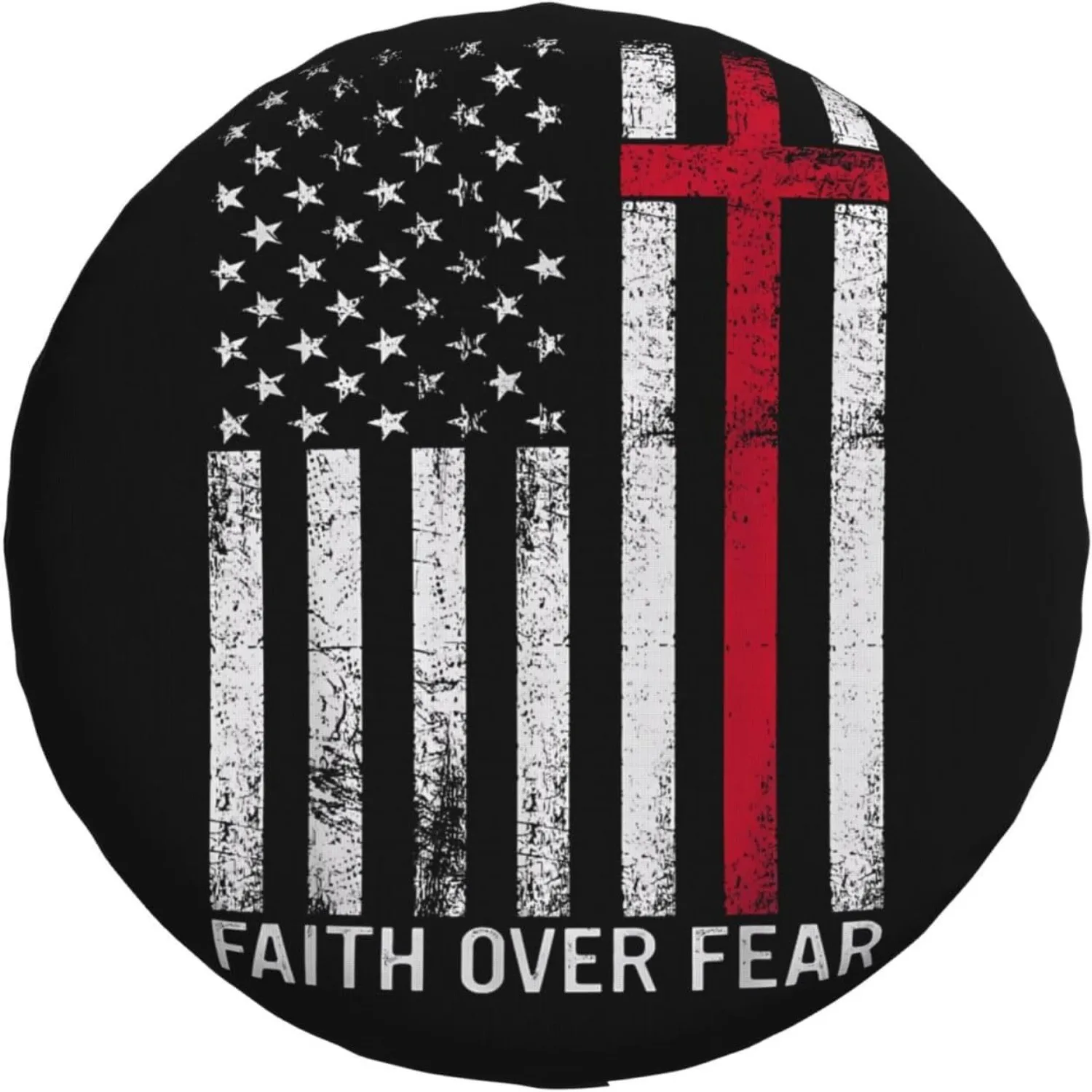 Faith Over Fear Christian Cross American Flag Tire Cover Durable Polyester Protector for SUV Truck