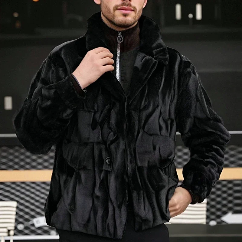 

Мужское полушерстяное пальто европейского размера | Винтажный оверсайз с воротником из искусственной норки | Роскошная куртка в стиле ретро на термоподкладке