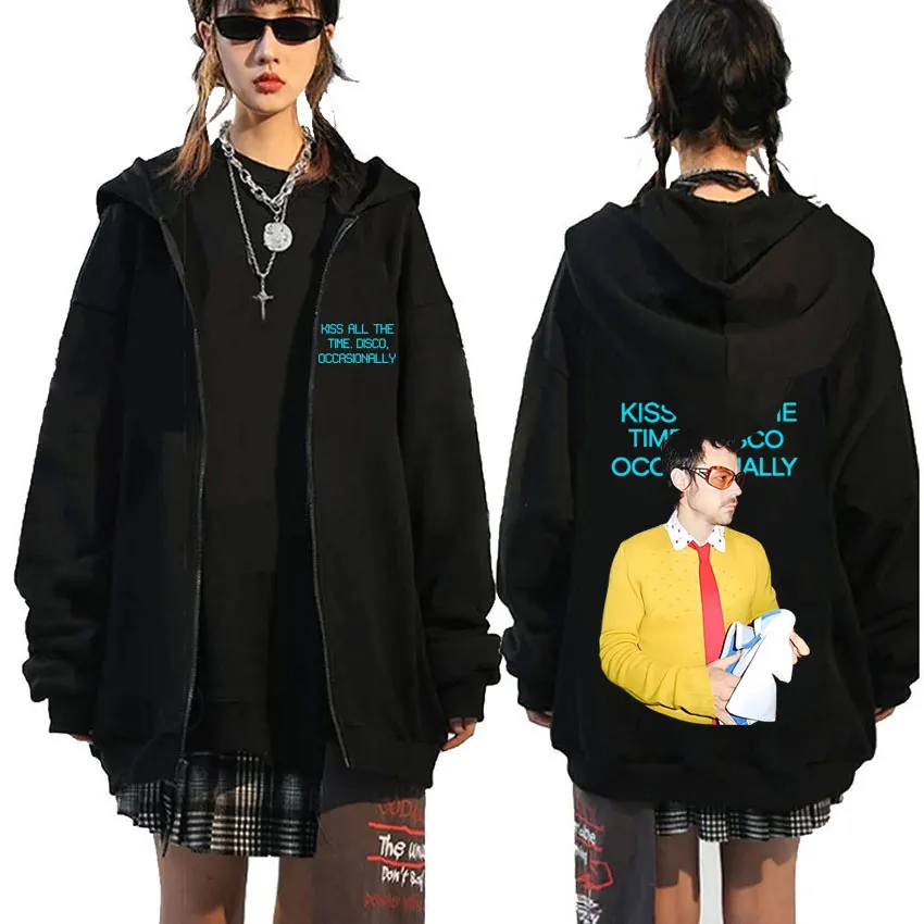 

Kiss All The Time Disco Occasionally Zipper Hoodie Men Women Fashion Oversized Zip Up Jacket Man Fleece Cotton Zip Up Sweatshirt
