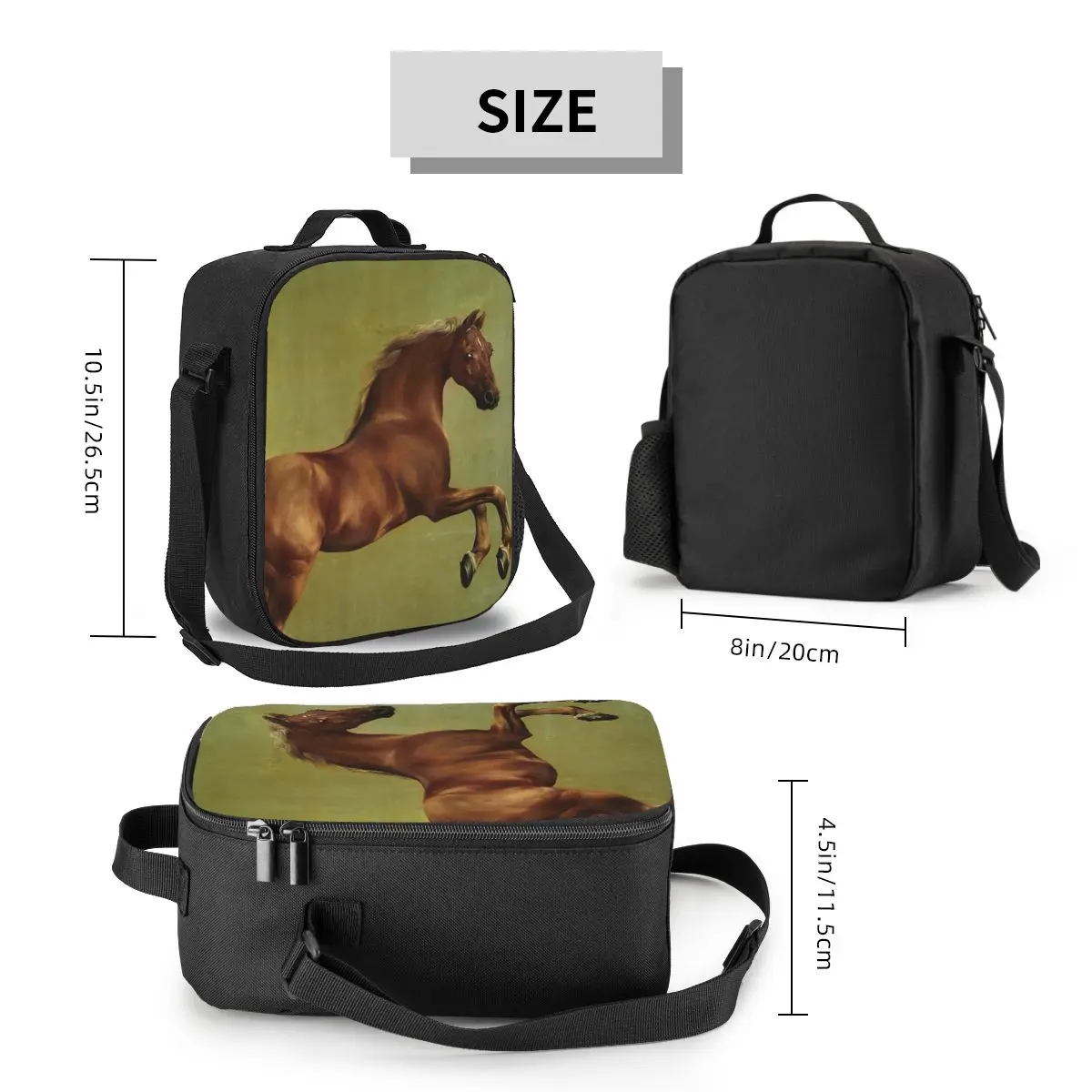 Horse Lunch Bag with Handle High Rise Meal Cooler Bag Modern Cooling Camping Thermal Bag