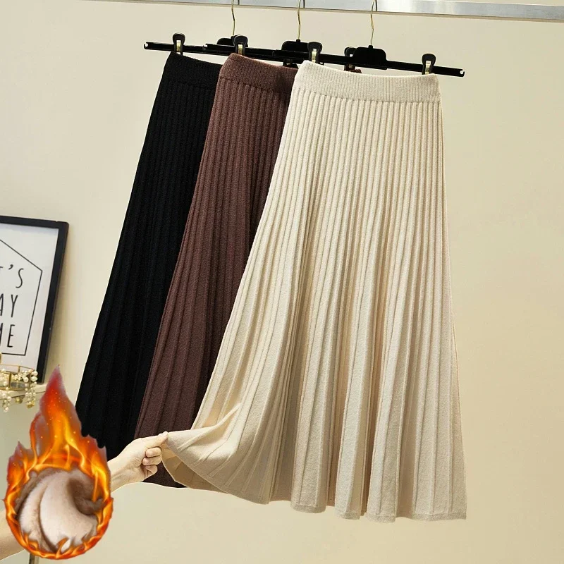 2025 marka projektant kobiet jesienno-zimowa gruba elegancka elegancka jednolita plisowana spódnica wysokiej talii luksusowa moda z elastyczną kobiecą