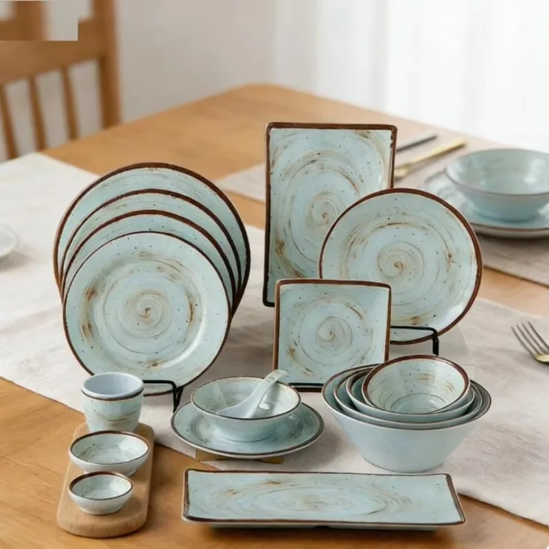 Set Household ceramic tableware Eco-friendly porcelain plate Underglaze color Fruit pattern Creative rice soup plate Hotel use