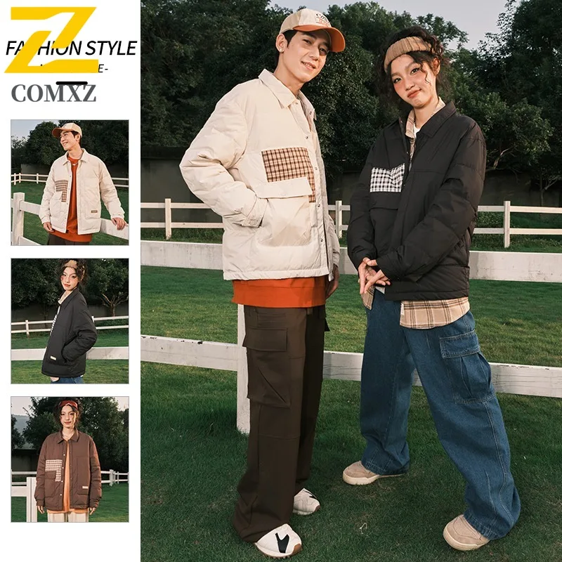 COMXZ Men's Winter Jacket Color Block Style Versatile Design Travel Trip Puffer Jacket Daily Outing Warm Feature Padding Coat