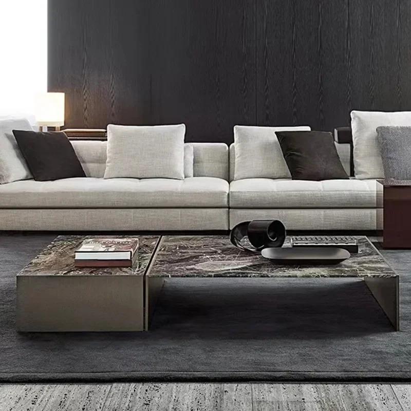 

marble coffee table, square Italian minimalist villa living room, high-end Venetian brown luxury stone coffee table for