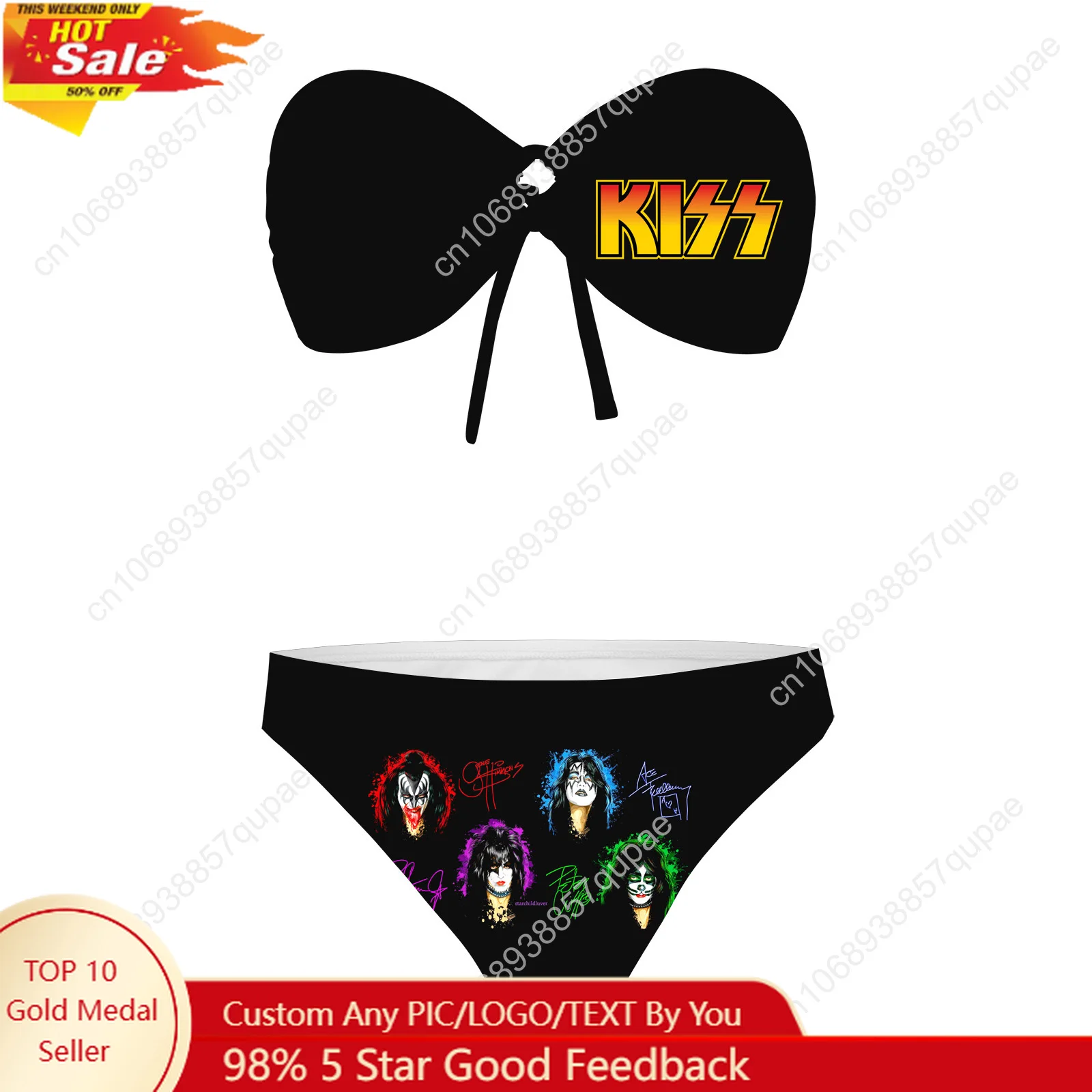 

Kiss Rock Band Strapless Swimsuit Womens Bathing Suits Fashion Swimwear Pool Party Beach Sexy Bikini Customize Beachwear
