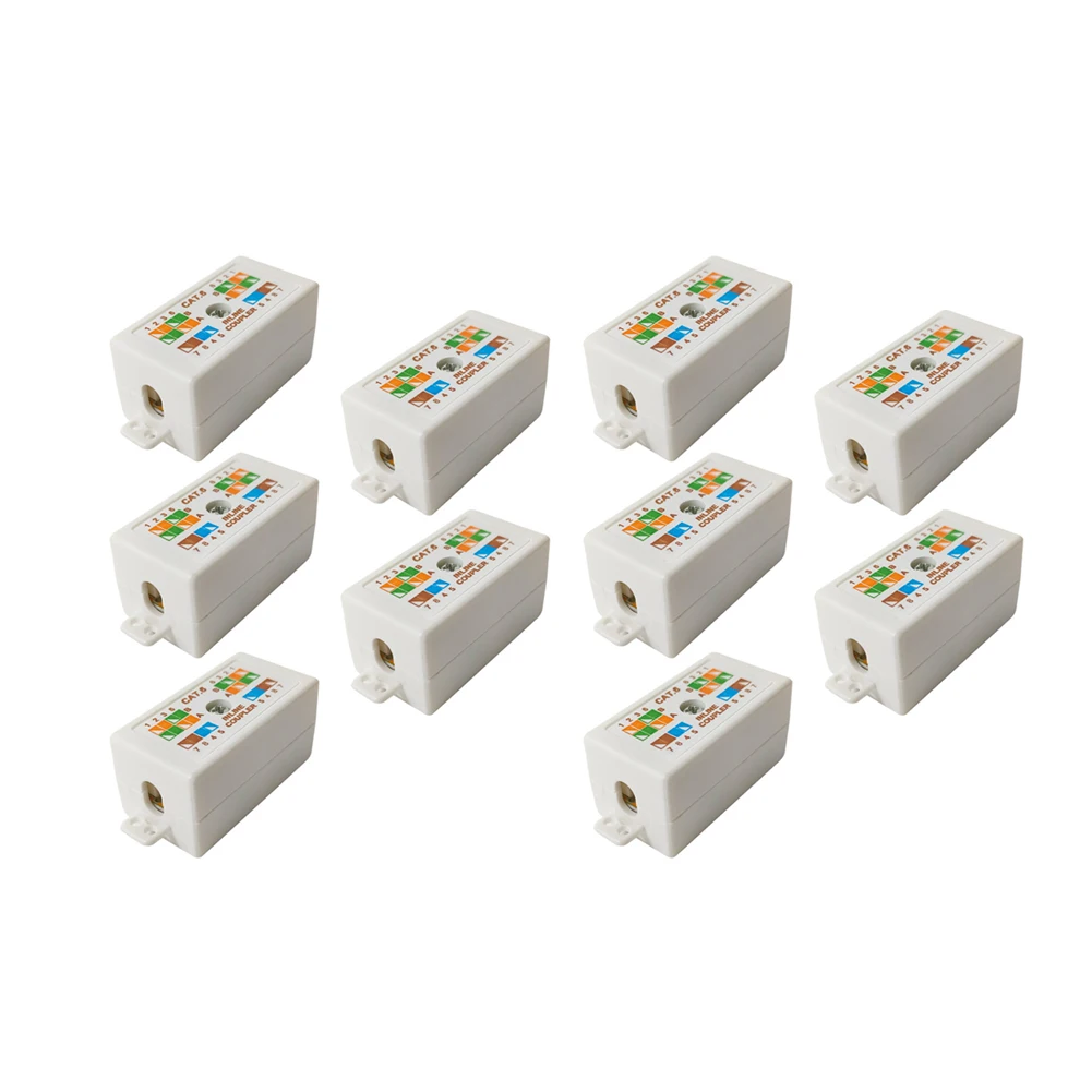 10 Pack Network Junction Box Compatible with Cat6 and For RJ45 Cables for Desktop and Wall Mount Network Extensions