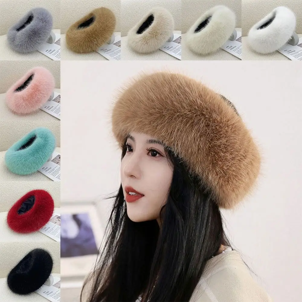 Fashion Thick Turban Hat Imitation Fox Fur Solid Color Winter Hat Keep Warm Elastic Ski Hats Winter