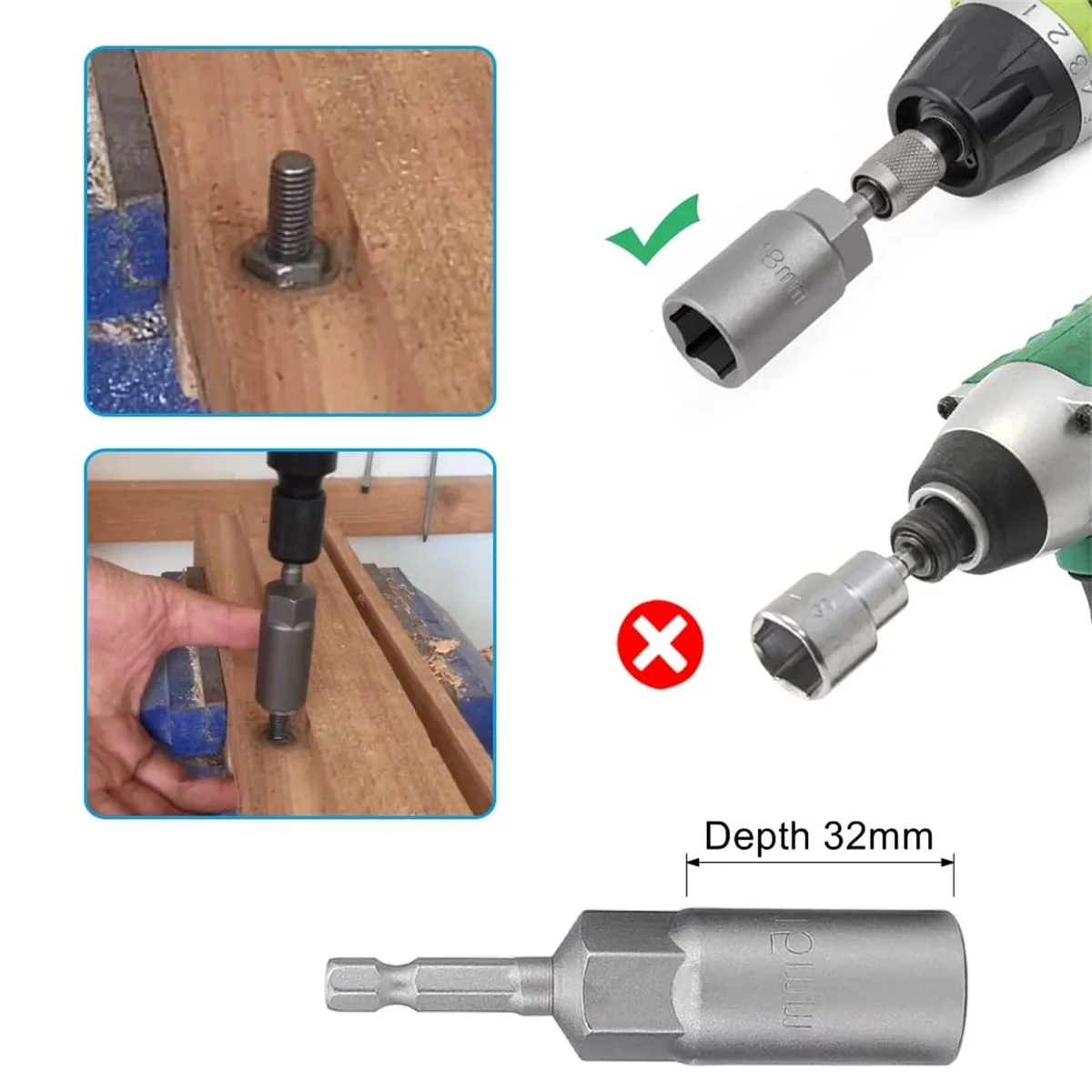 Deepened Socket Hand Drill, Lengthened Socket Wrench, Pneumatic Air Screwdriver Socket Head, Electric Hexagon Socket Head