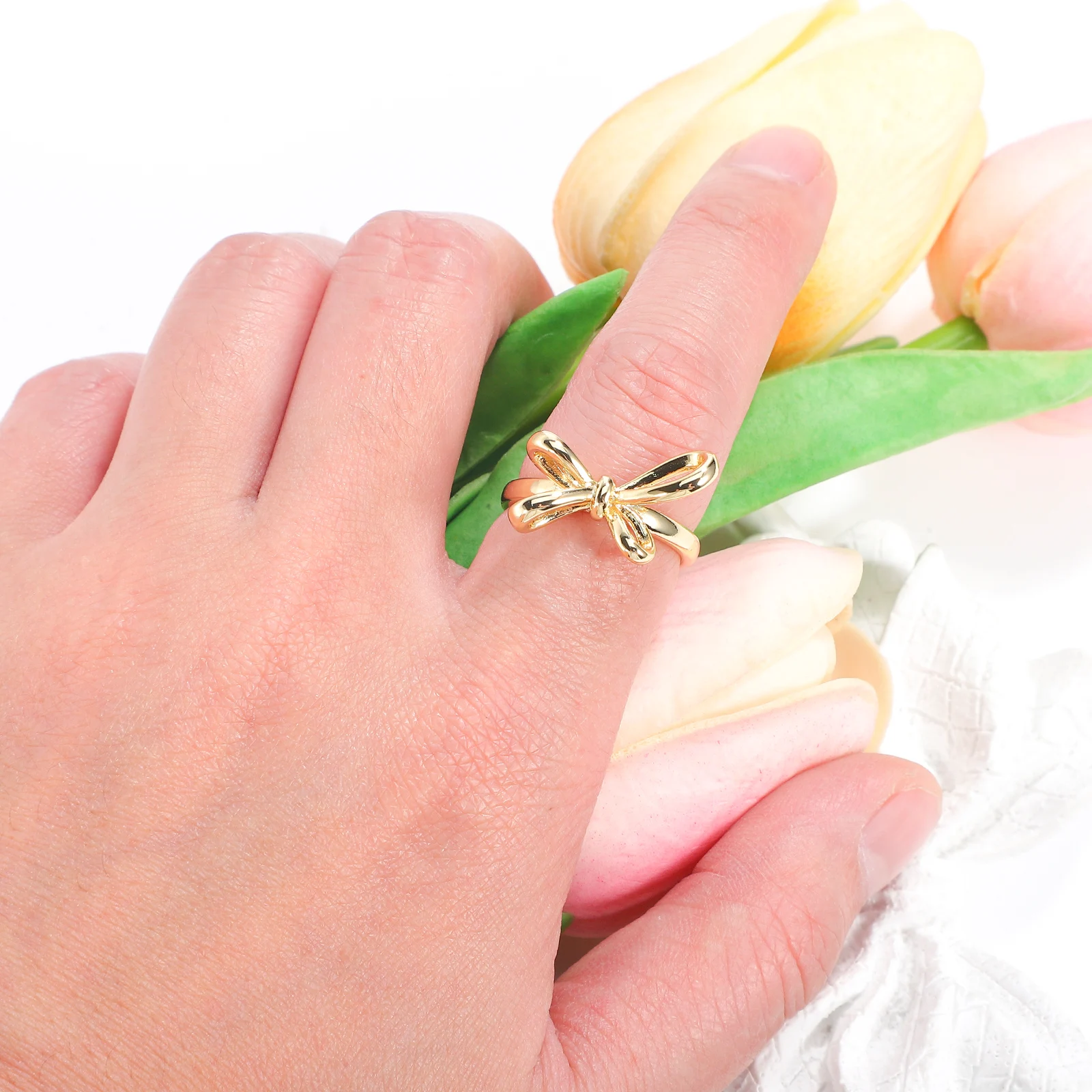

Bowknot For Women Adjustable Open Finger Stackable Copper Jewelry Bow Ring Dainty Statement Ring For Teens Ladies Fashion