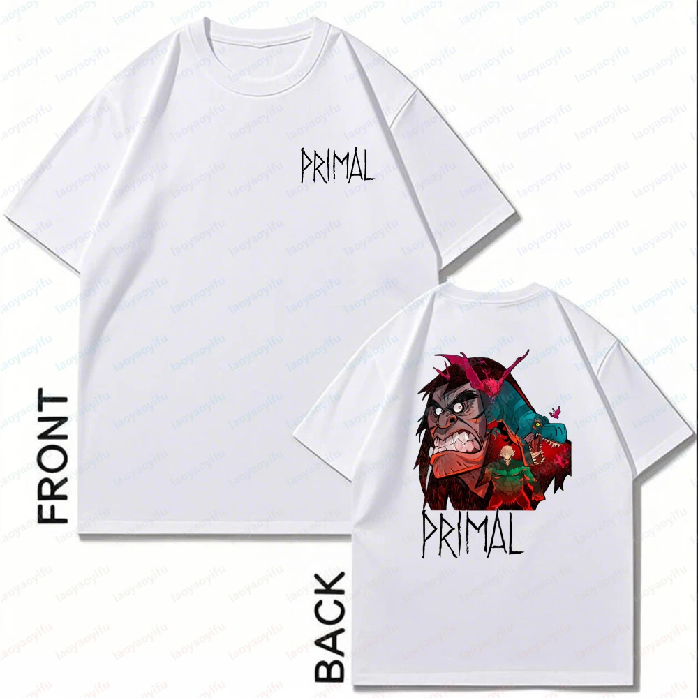 Primal-Dinosaur-Graphic-Print-Unisex-Cotton-T-Shirt-Vintage-Classic-Anime-Summer-Casual-Streetwear-Fashion-Tops-Men's-Clothing