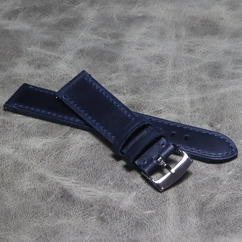 Bracelet de montre en cuir de vachette à dégagement rapide pour homme, bracelet bleu, 18mm, 19mm, 20mm, 22mm, fait à la main, huile d'avertissement, sangles, ceinture en cuir véritable