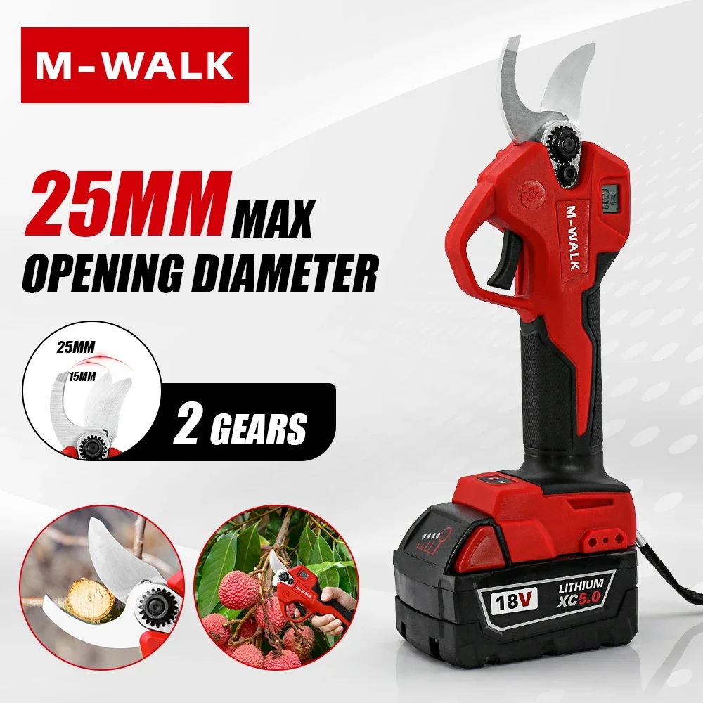 M-WALK Wireless Electric Scissors LED Battery Level Display Garden Fruit Tree Pruning Scissors For Milwaukee 18V Battery Pin