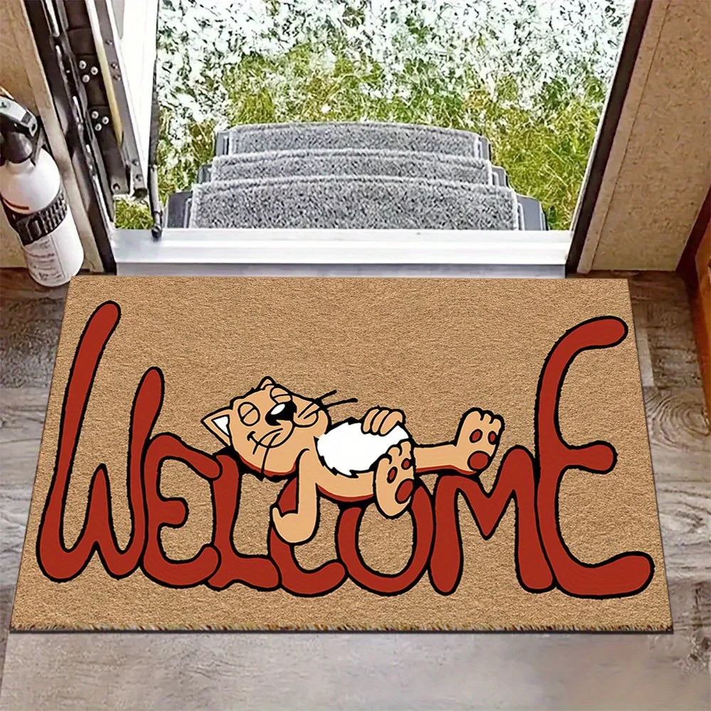 1pc Cute Kitten Welcome Mat - Adorable Kitten Paw Print Suitable for Indoor/Outdoor Use, Machine-Washable Soft, Rectangular Fl