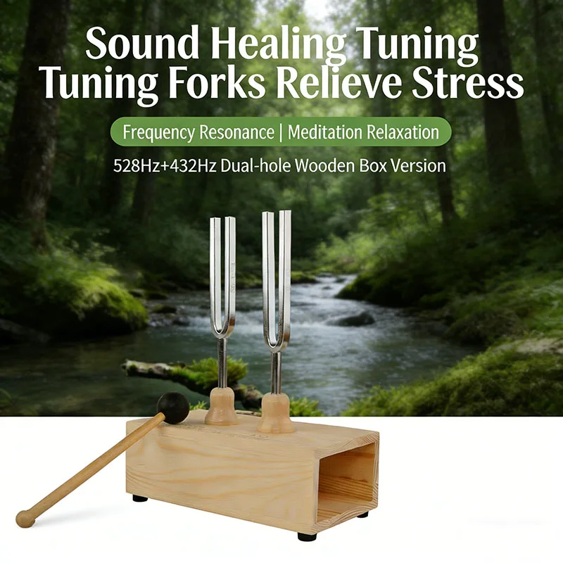 Diapasones de Resonancia de 432Hz y 528Hz con Base de Madera y Martillo de Goma, Kit de Diapasones de Resonancia Schumann para Terapia de Chakras y Sanación por Sonido