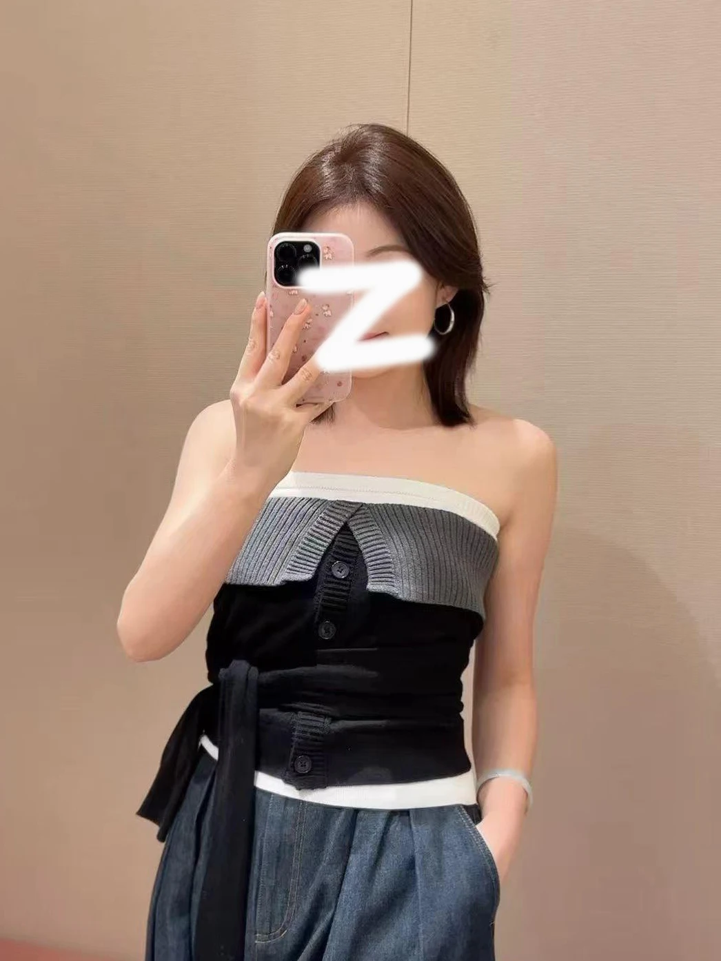 

Вязаный топ-бандо для женщин, в стиле арт-студентки, с тонкими бретелями, уникальный дизайн, красивый, корейский стиль, для повседневной носки, однотонный, лето 2026