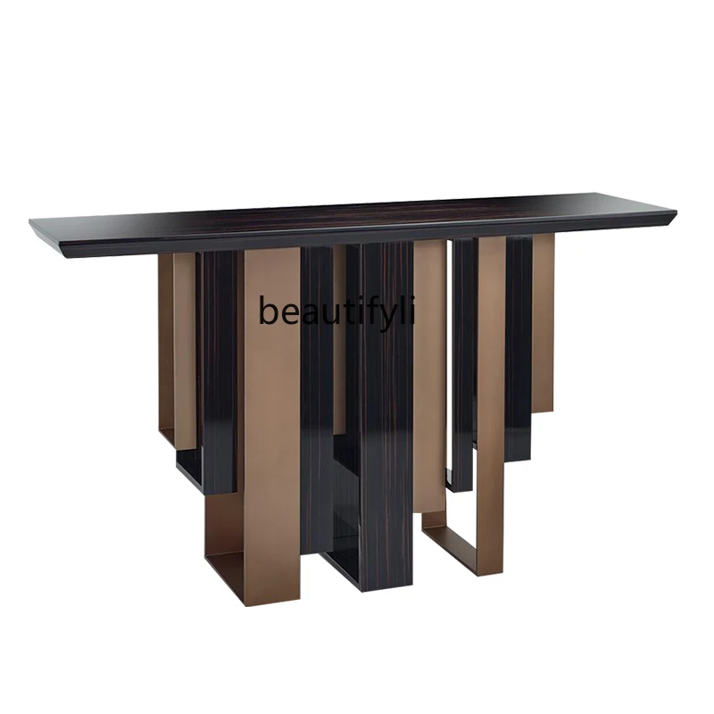 

Mild Luxury Marble Console Hotel Living Room Wall Entry Stainless Steel Console Table Side View