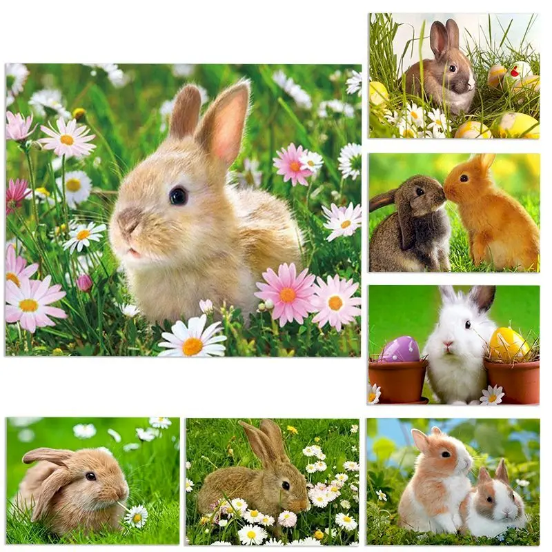 

RUOPOTY Diamond Painting Rabbit Cross Stitch Diamond Embroidery Sets Mosaic Picture Of Rhinestone Animal Hobbies For Home Decor