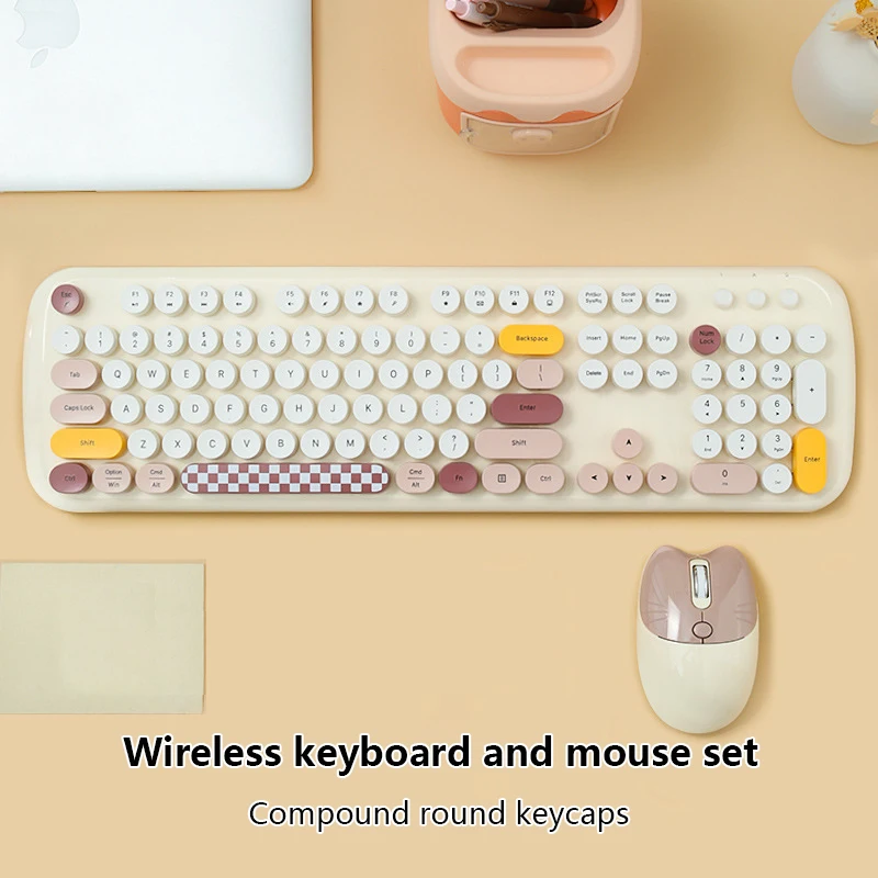 2.4G wireless keyboard and mouse set punk cute girls office suitable for desktop notes wireless keyboard and mouse set