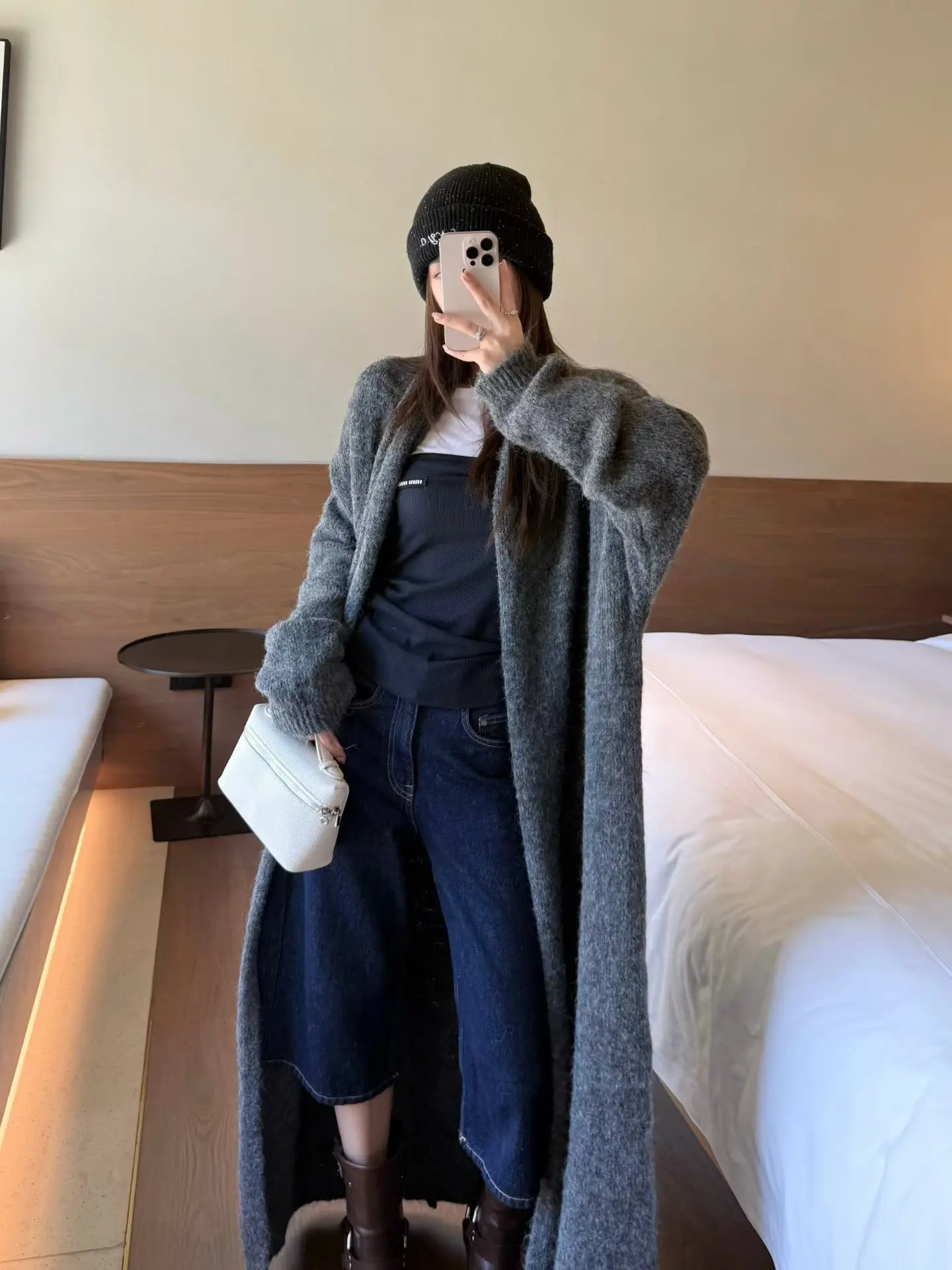 

Laid-ba Sle Women's Knitted Open Cardigan Long Over-Knee Loose Sweater Coat French Sle Soft Long Sve V-Ne Warmth