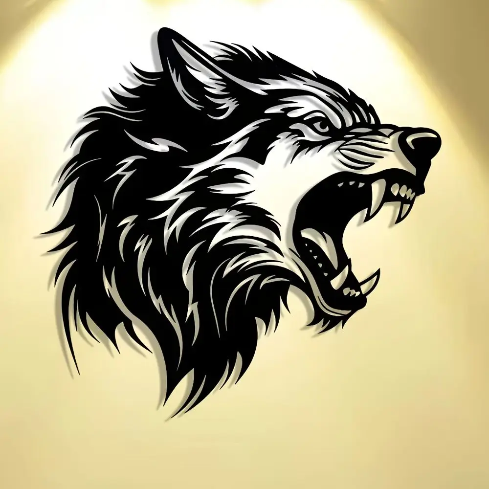 CIFBUY Roaring Wolf Head Iron Wall Decor, Hollow Metal Animal Wall Art Ornament for Bedroom Man Cave Home Wall Decoration