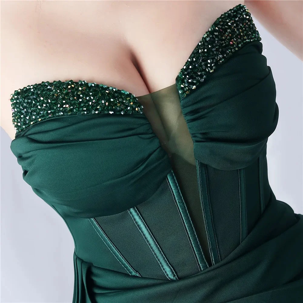 

Customized strapless waist-cinching long evening gown with smooth shaping fabric, calf-length full skirt, adjustable sizes and d