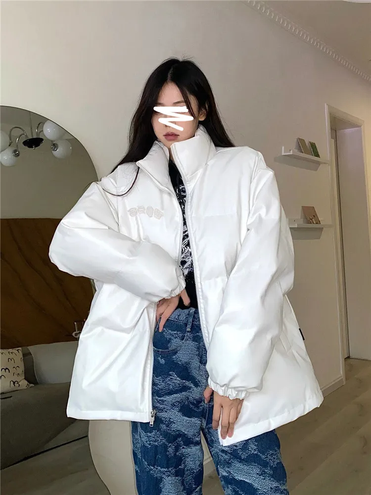 Cotton Padded Clothes Women's Winter 2021 New White Bread Clothes Retro PU Leather Short Cotton Padded Jacket Thickened Student