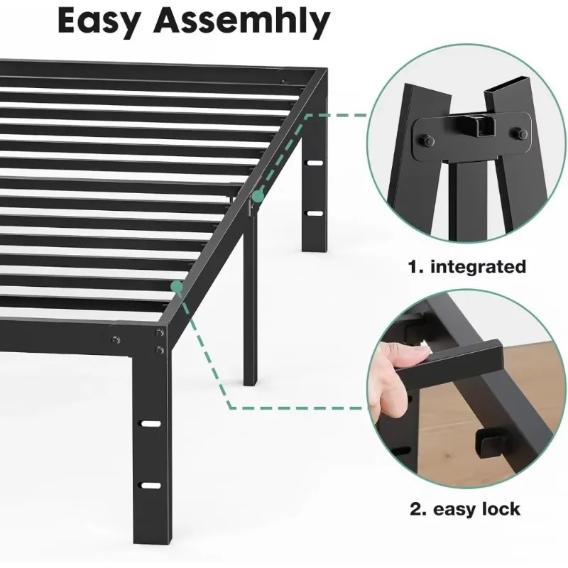 

14 Inch High Full-size bed frame - Large heavy-duty metal platform beds frames w/storage space at the bottom, Full bed frame