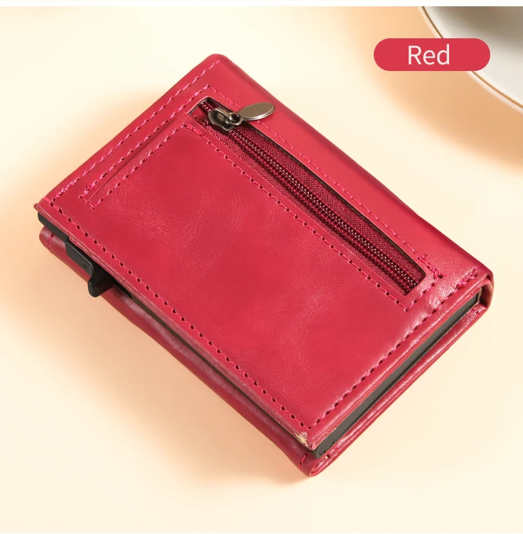 Herren Damen Dreifach-Geldbörse aus PU-Leder mit AirTag-Halterung, Pop-Up-Kartenetui, magnetisch, minimalistisch, retro, schlank, Kreditkartenetui – Detail 6
