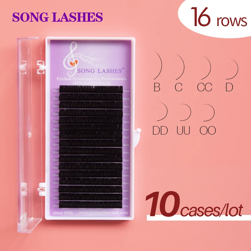 

Song Lashes 10 Cases Special Curl B/C/CC/D Curls Fake Eyelashes Extensions 16 Rows Pure Darker Black Lashes Makeup Tools